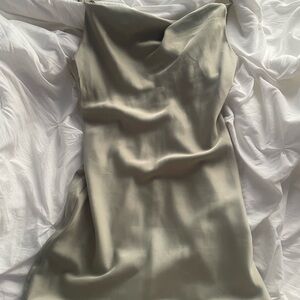 Elegant Olive Green Satin Dress
